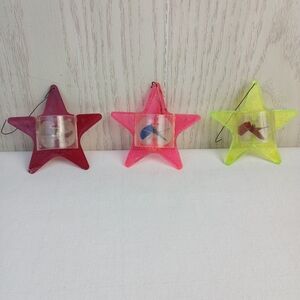 VTG 3 Hard Plastic Spinner Twinkler STAR Christmas Ornament Red Pink yellow read